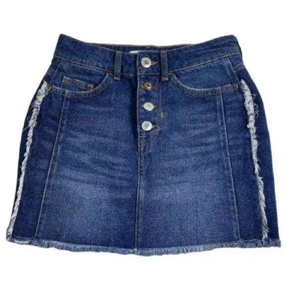 Zara Frayed Western Denim Mini Skirt Raw Hem Distressed Boho Silver Button Fly - Picture 3 of 8